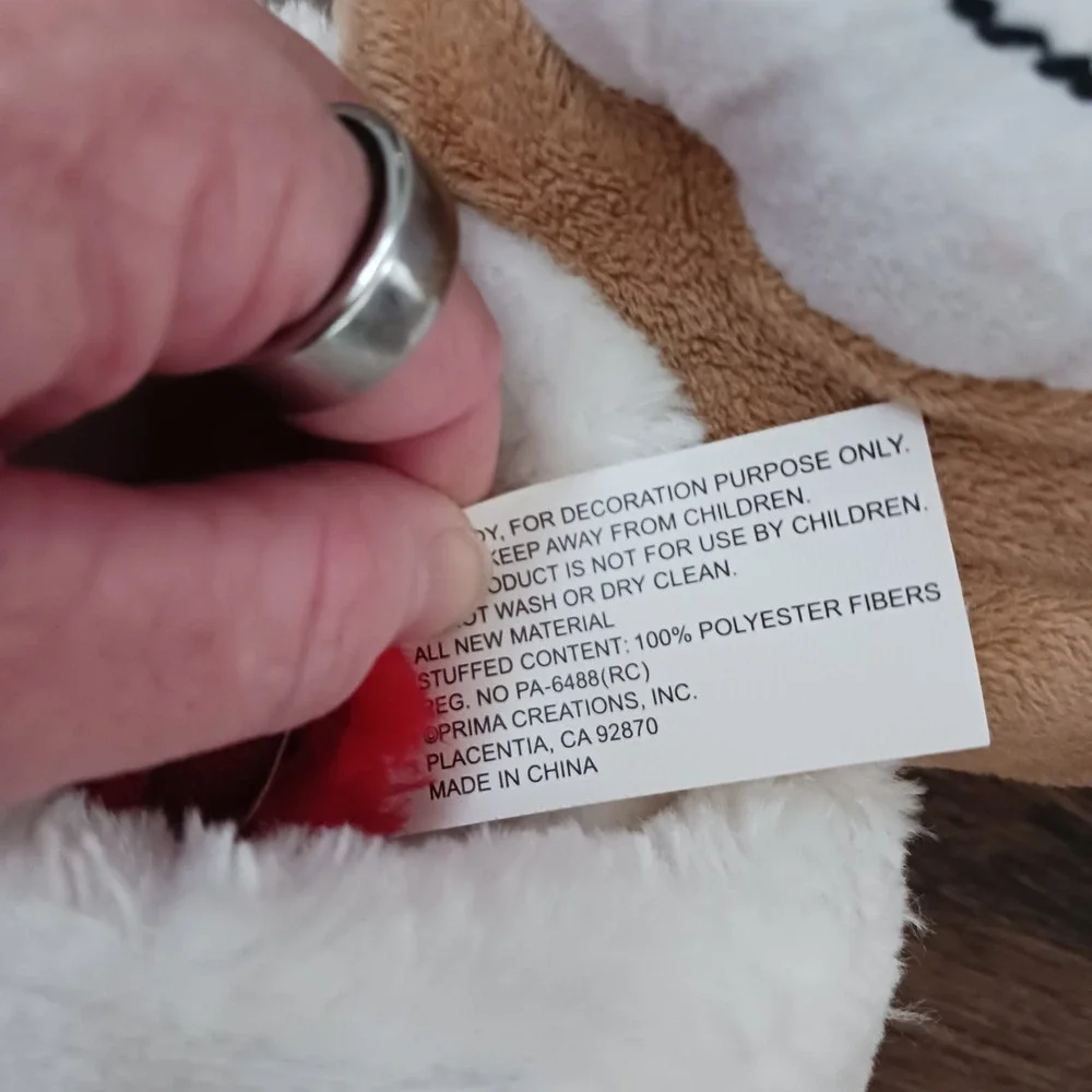 Prima Creations Plush Puppy Dog Christmas Stocking Red White Faux Fur 3D Beagle